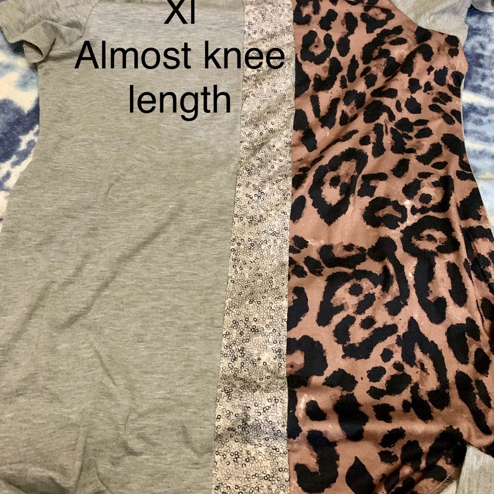 SHEIN Gray and Leopard Print Midi Dress